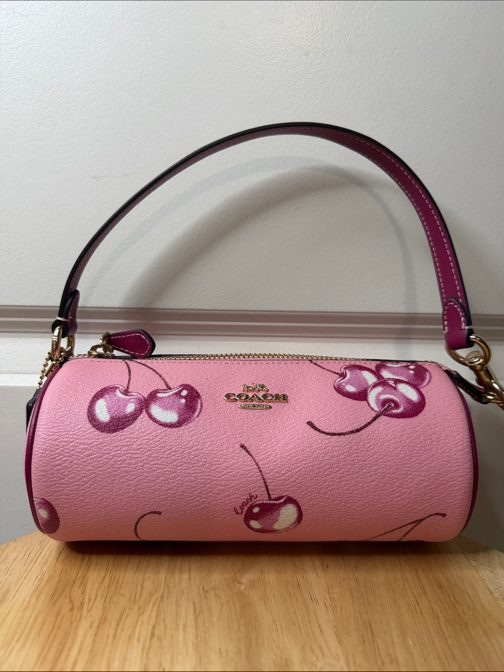 Coach Pink Cherry Barrel Mini Bag with Magenta Trim